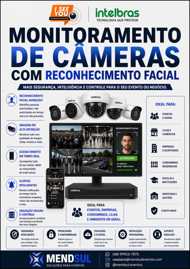 Cartaz do monitoramento de câmeras com reconhecimento facial